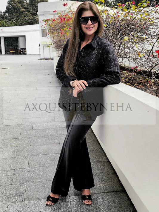 Black Tweed Leather pants