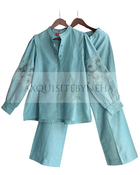 Ocean Blue set with detailing on sleeves