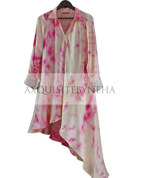 Asysmetrical Beige and Pink tie Dye set