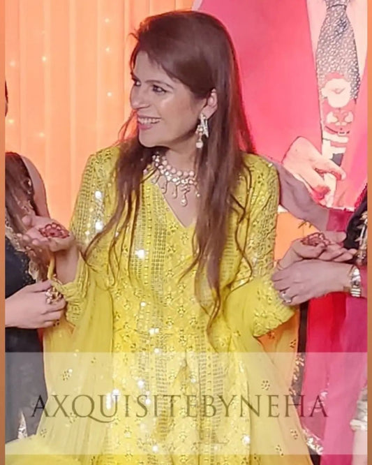 Yellow Georgette sharara set