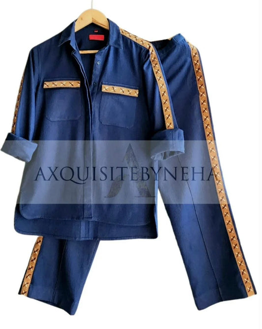 Blue with Tan detailing