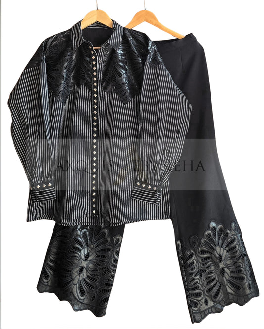 Black leather cutwork