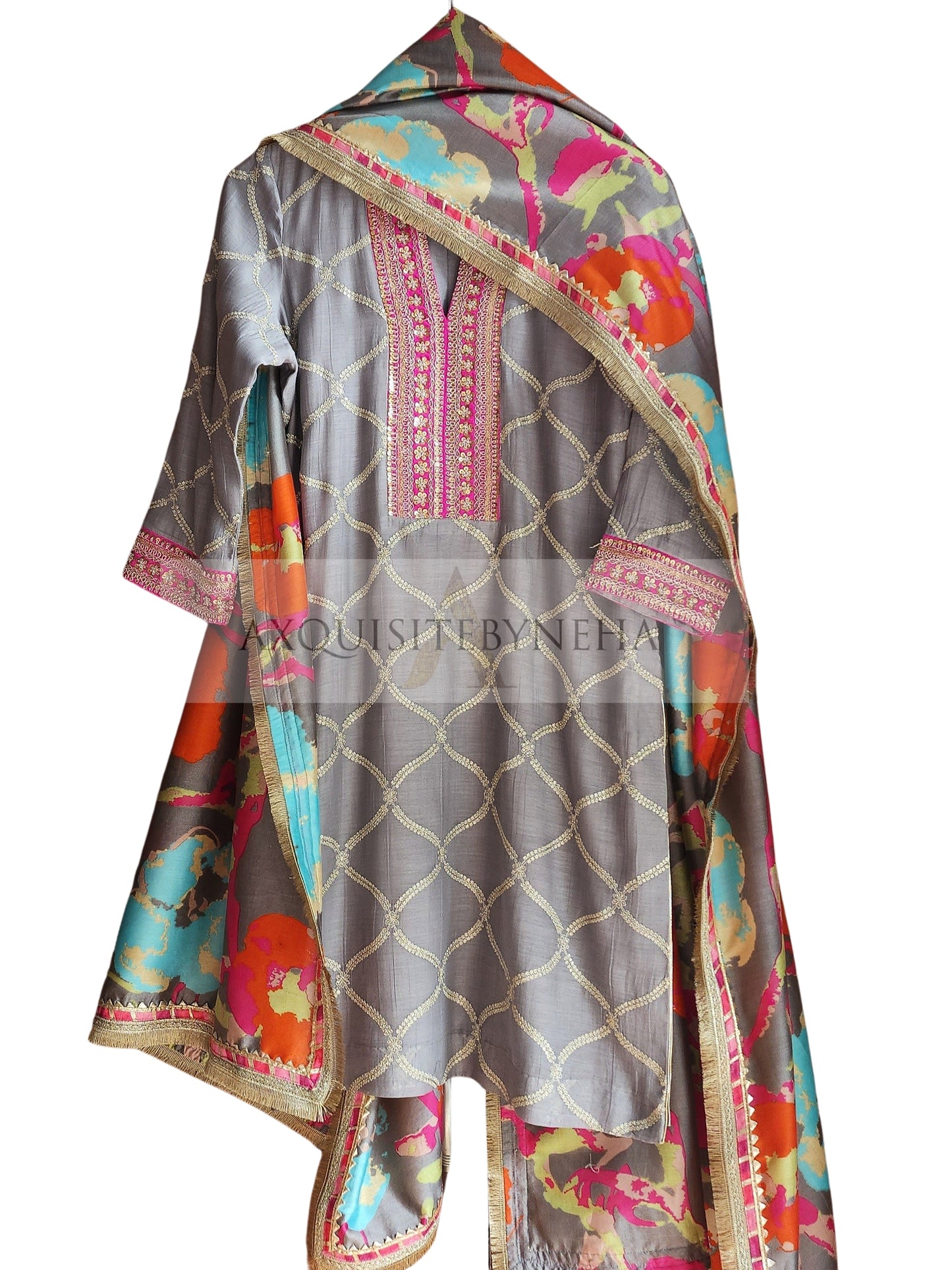 Mouse Grey Printed dupatta