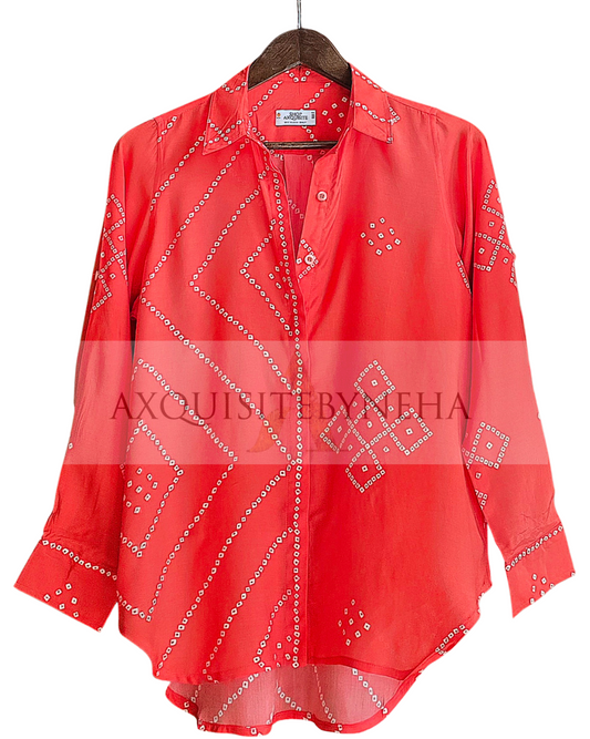 Tangerine Bandhani Print Shirt