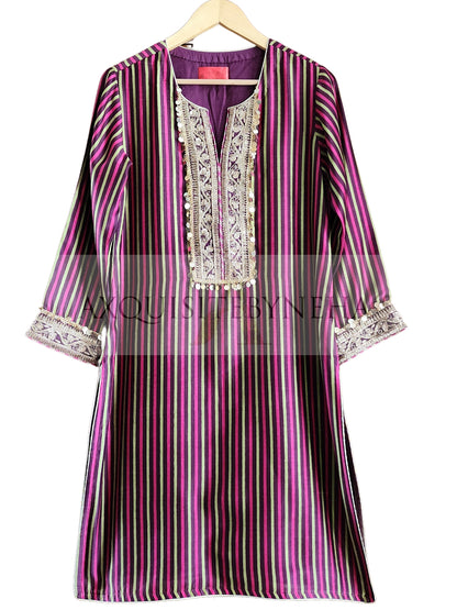Purple Stripes Chanderi