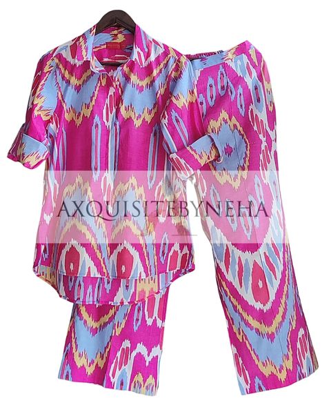 Pink ikat printed set