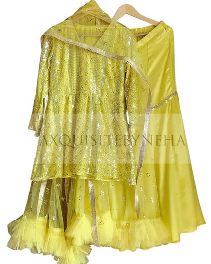 Yellow Georgette sharara set