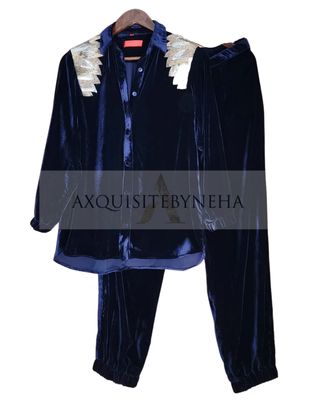 Velvet Shoulder Coord in Dark Blue