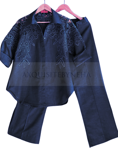 Olive Cutwork / Blue Cutwork