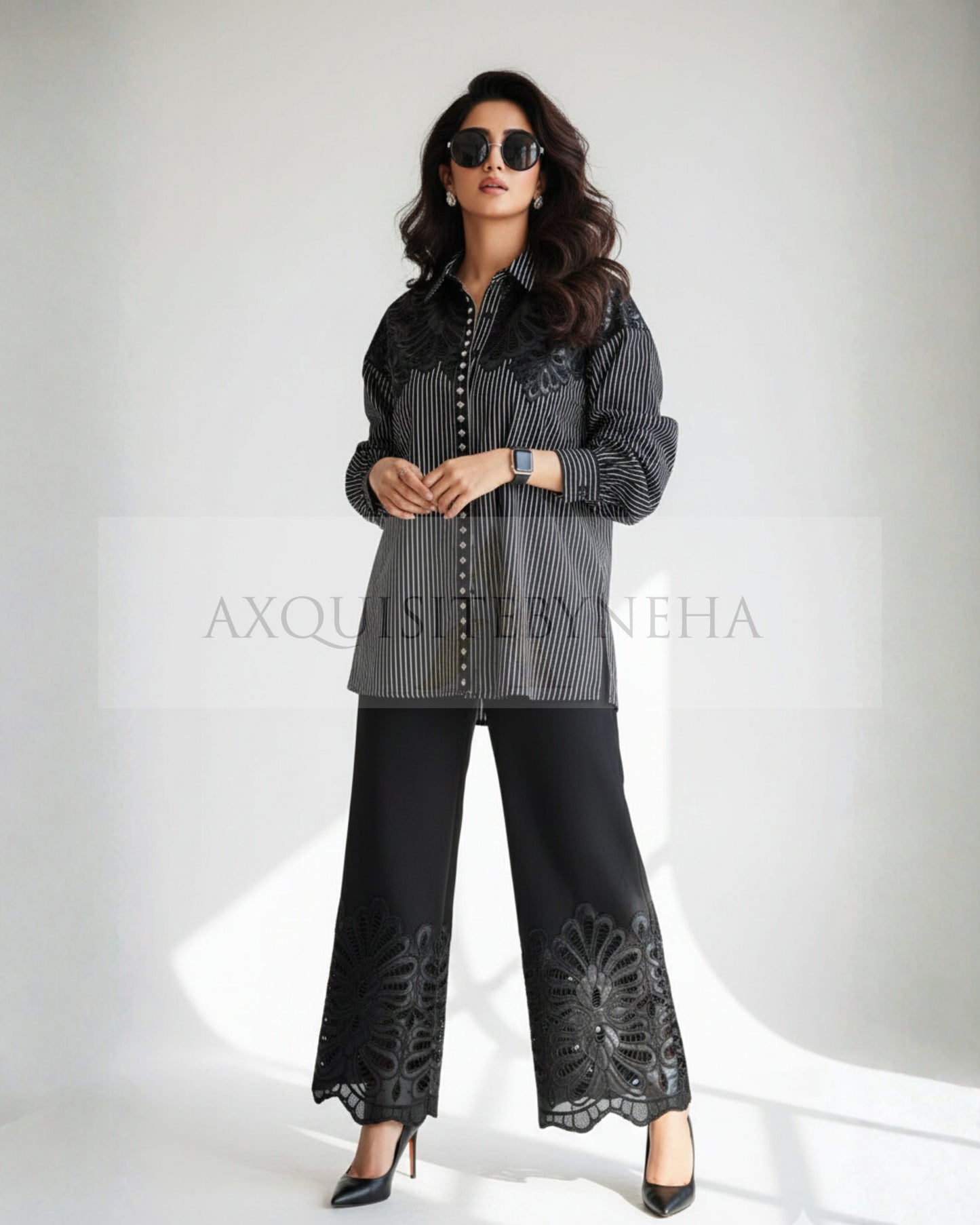 Black leather cutwork