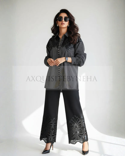 Black leather cutwork