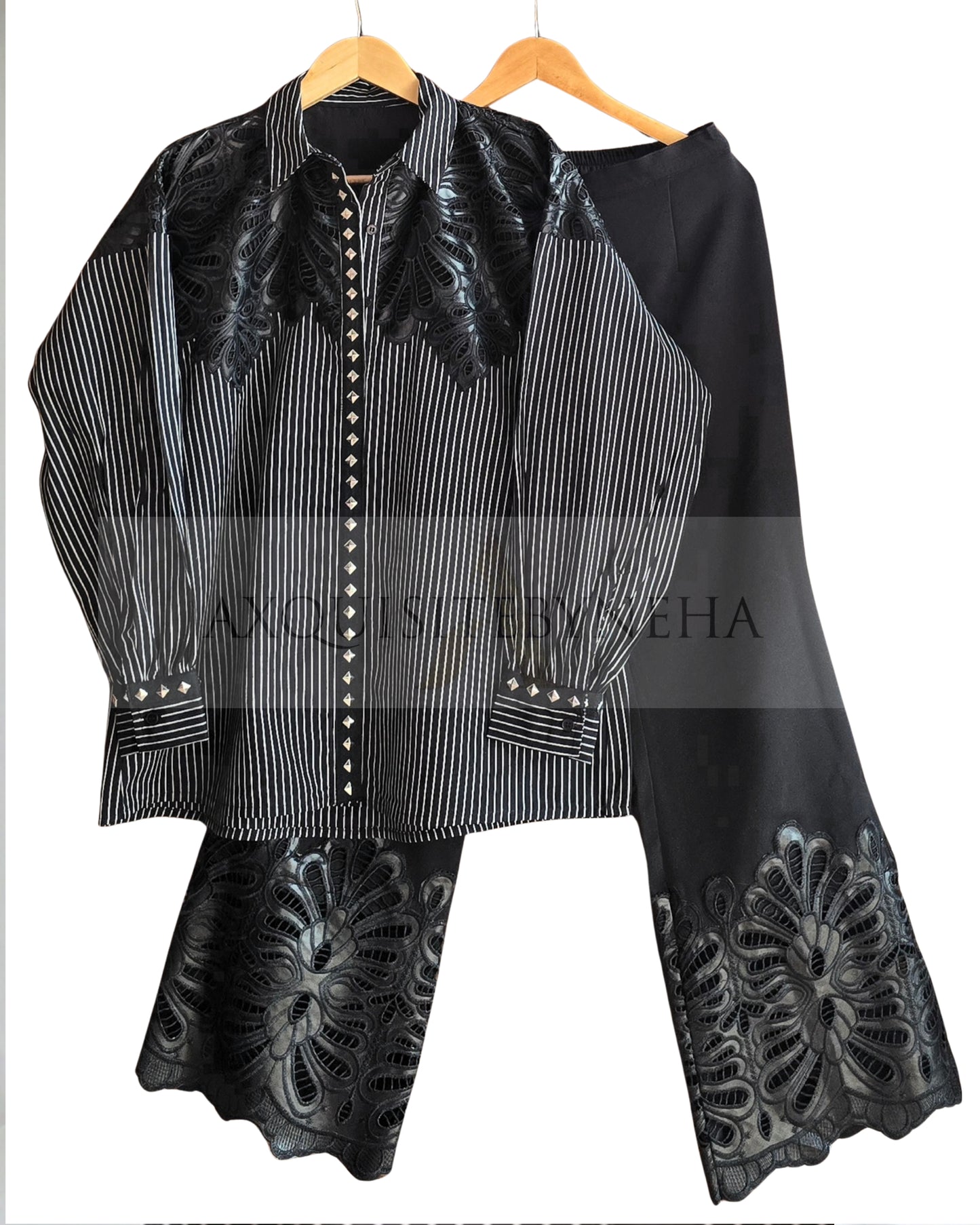 Black leather cutwork