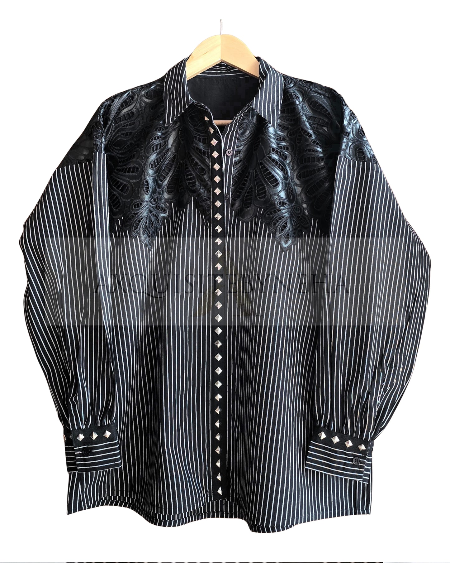 Black leather cutwork