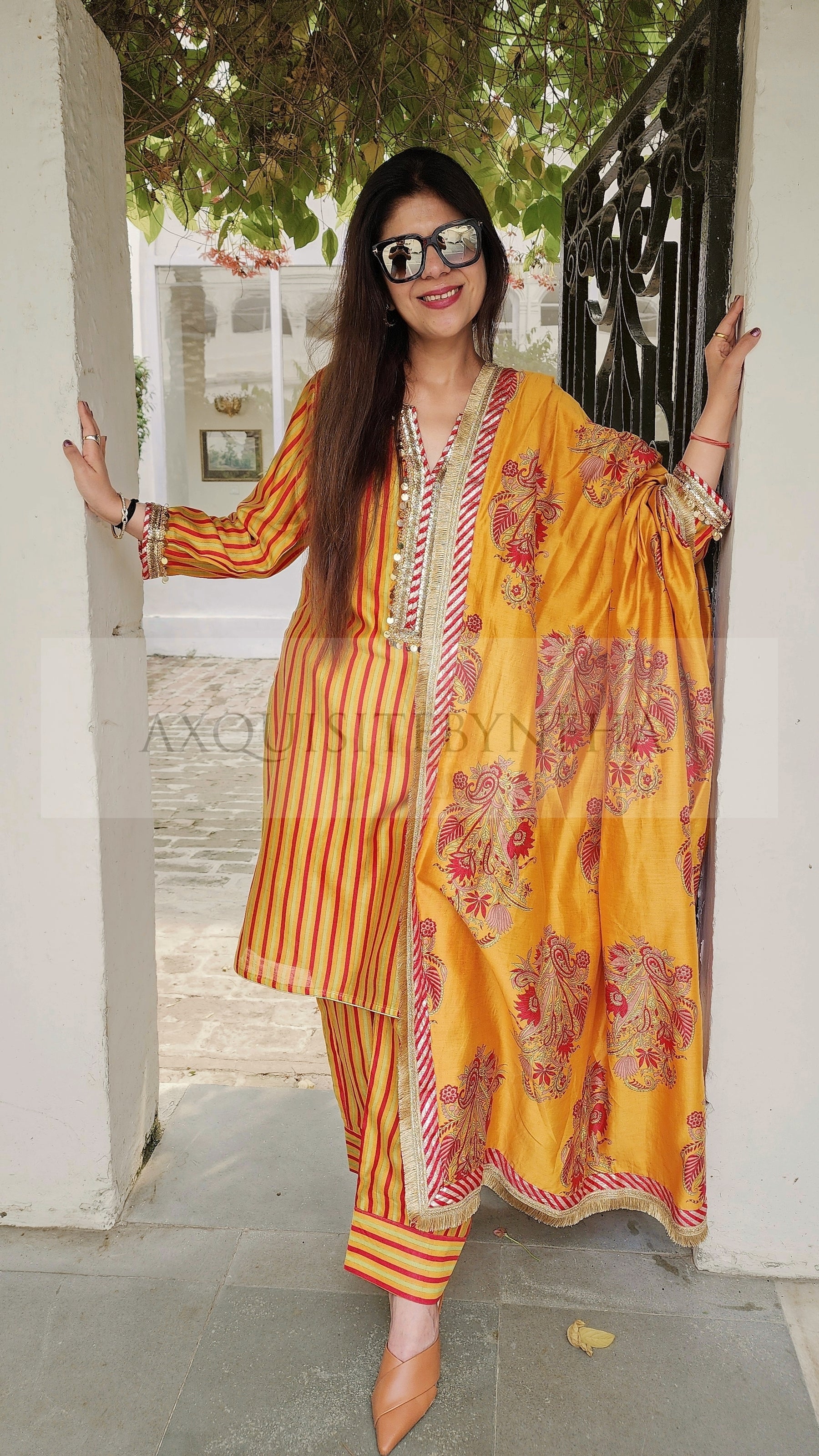 Mustard Stripes Chanderi