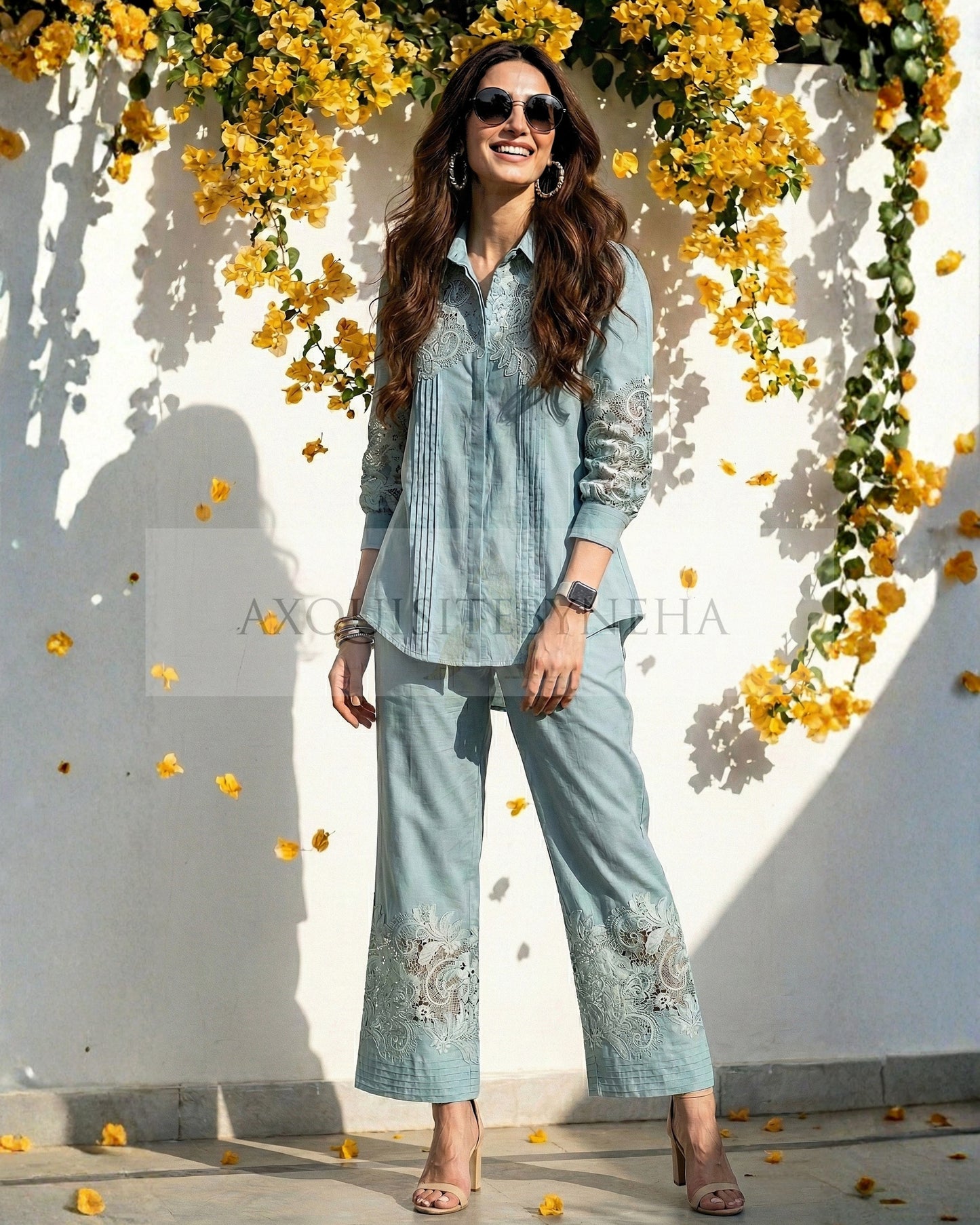 Ocean Blue Cutwork coordset