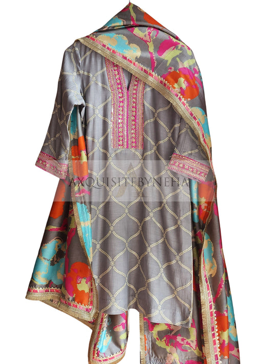Mouse Grey Printed dupatta