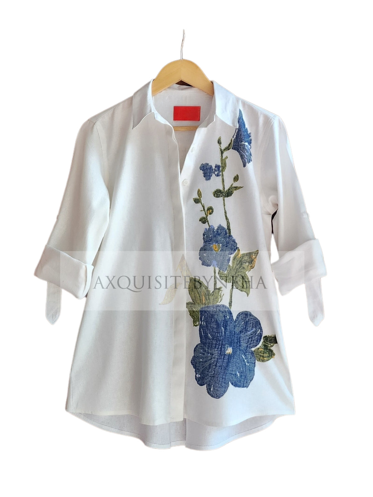 White Linen Blue Applique work