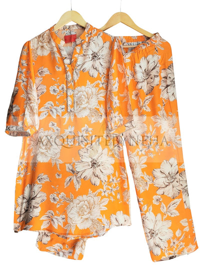 Orange Printed Semi Formal