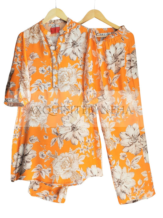 Orange Printed Semi Formal