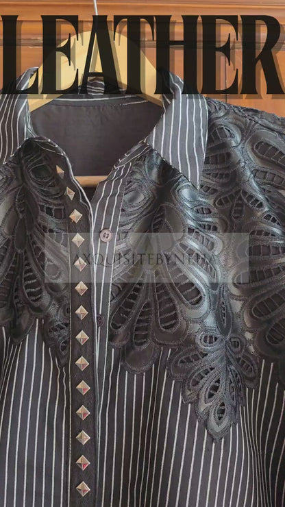 Black leather cutwork