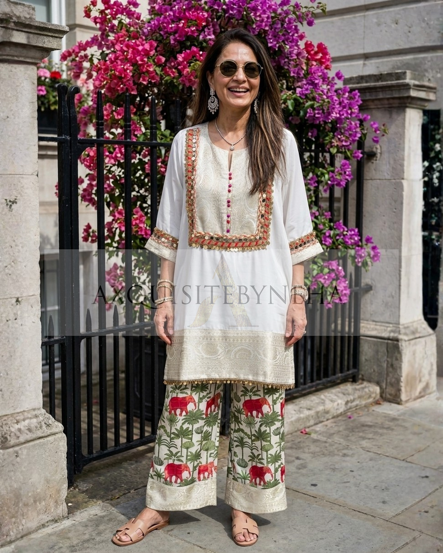 Ivory Elephant Print Plazo